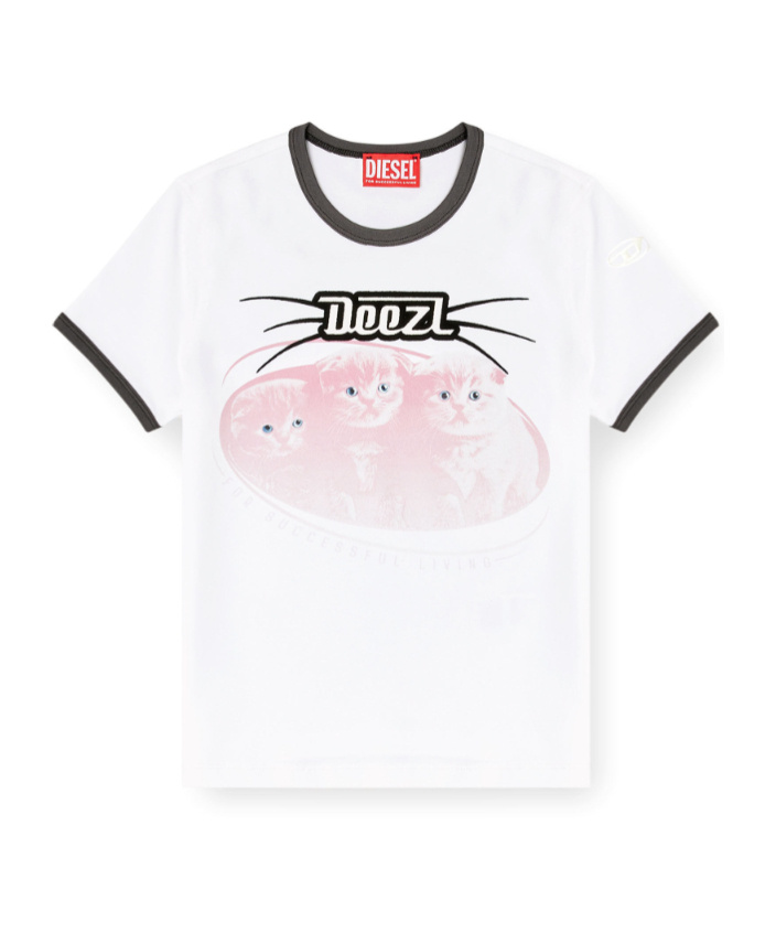 Diesel White Cotton T-shirt With Print And Contrasting Edges In White