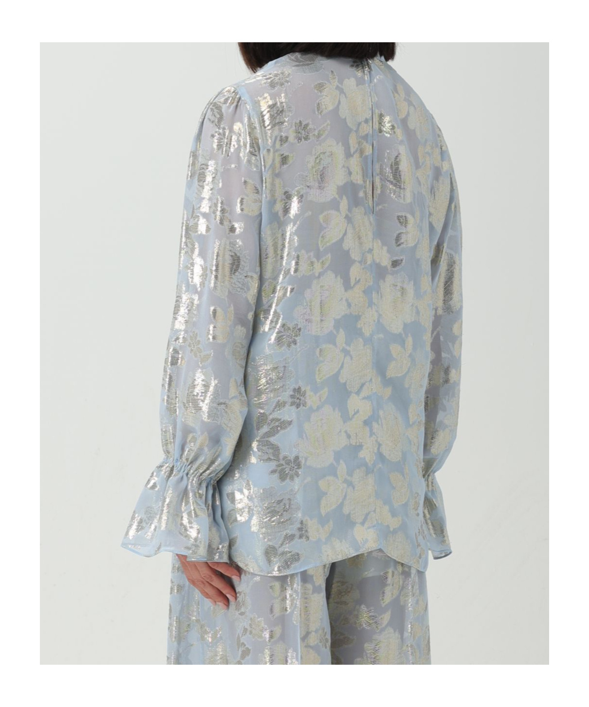 Nina Ricci Floral-embellished Cut-out Blouse In Blue
