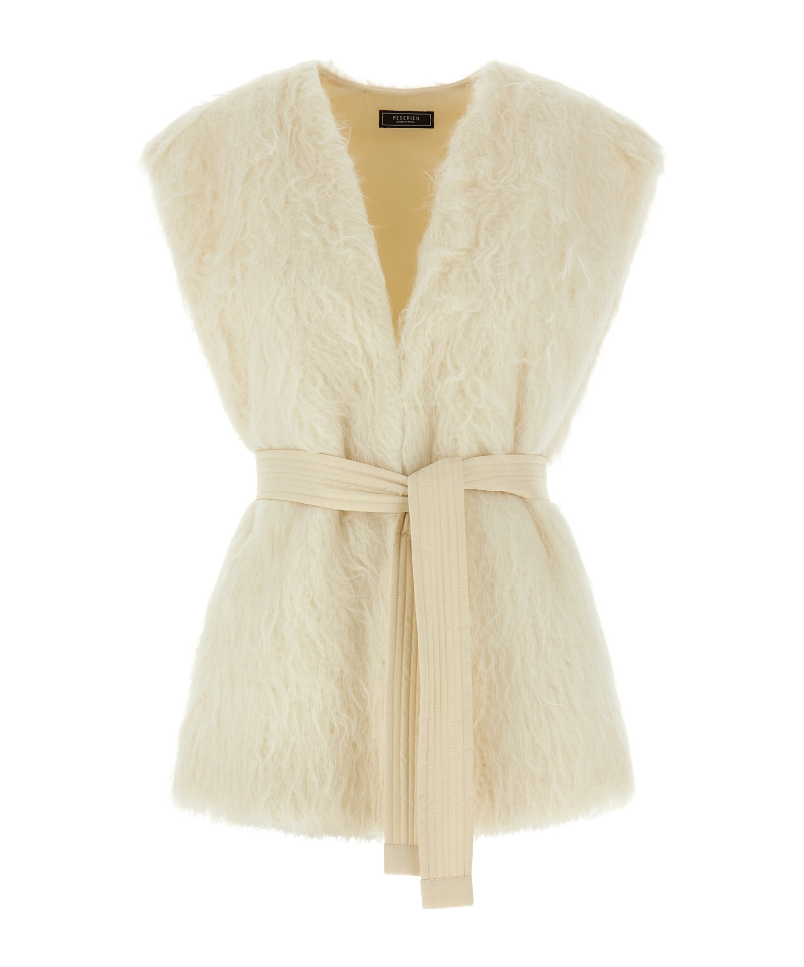 Peserico Waist Belted Sleeveless Fur Vest In White