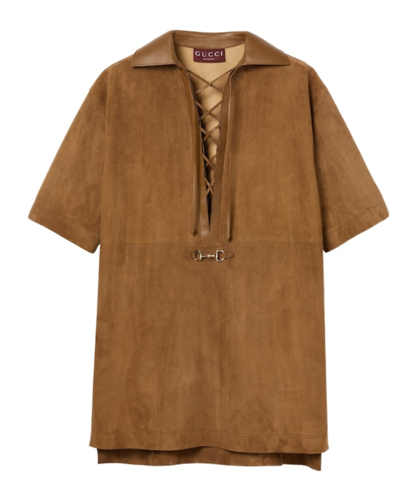 Gucci Suede V-neck Dress With Horsebit In Multi