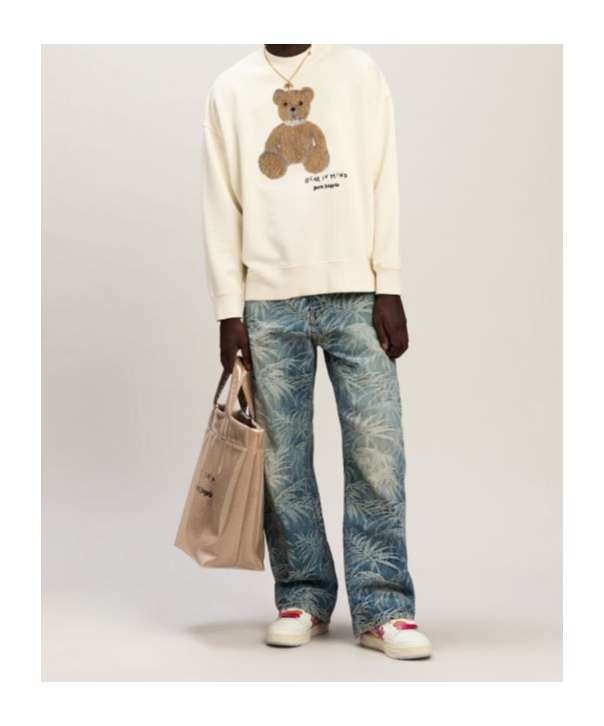 Palm Angels Cotton Crew Neck Sweatshirt With Teddy Bear Motif In White