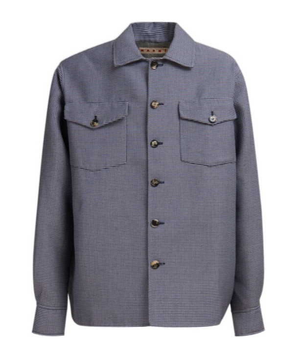 Marni Houndstooth-print Flap-pocket Shirt In Gray