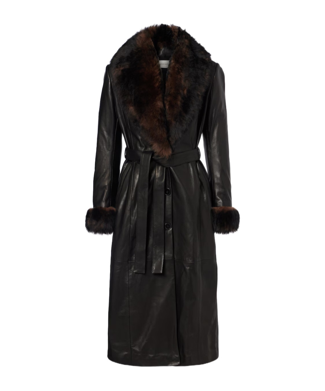 Nour Hammour Baez Shearling-trimmed Leather Coat In Black