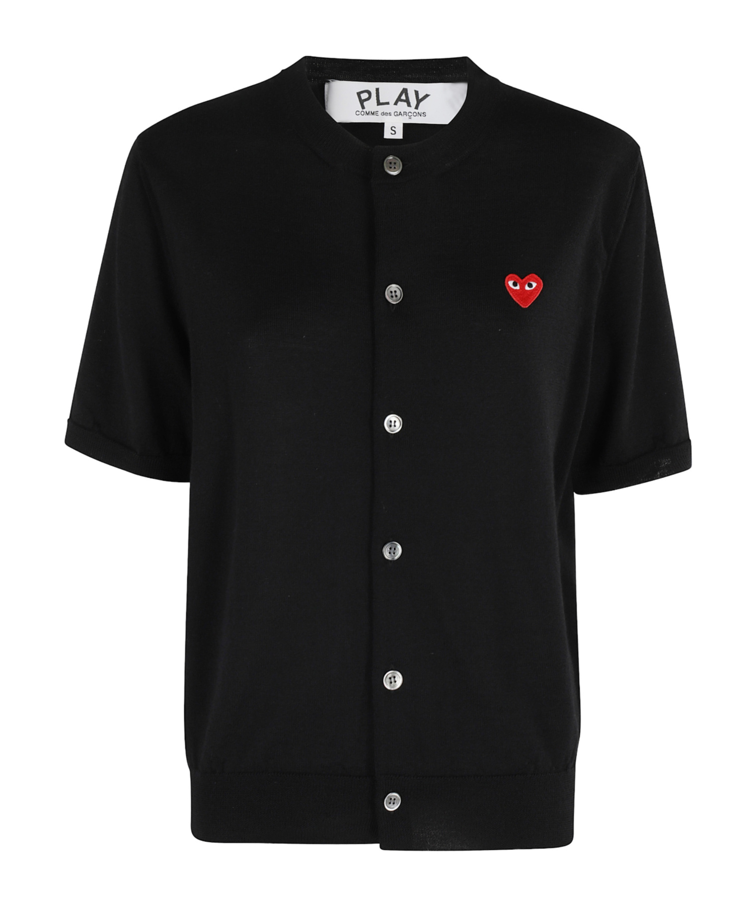 Comme Des Garçons Play Short-sleeved Knitted Cardigan In Black