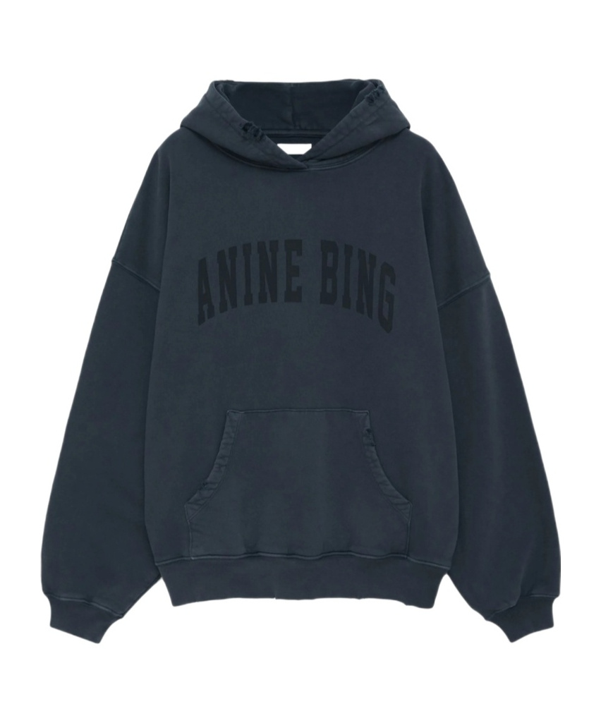 ANINE BING ANINE BING HARVEY DISTRESSED LOGO PRINTED HOODIE