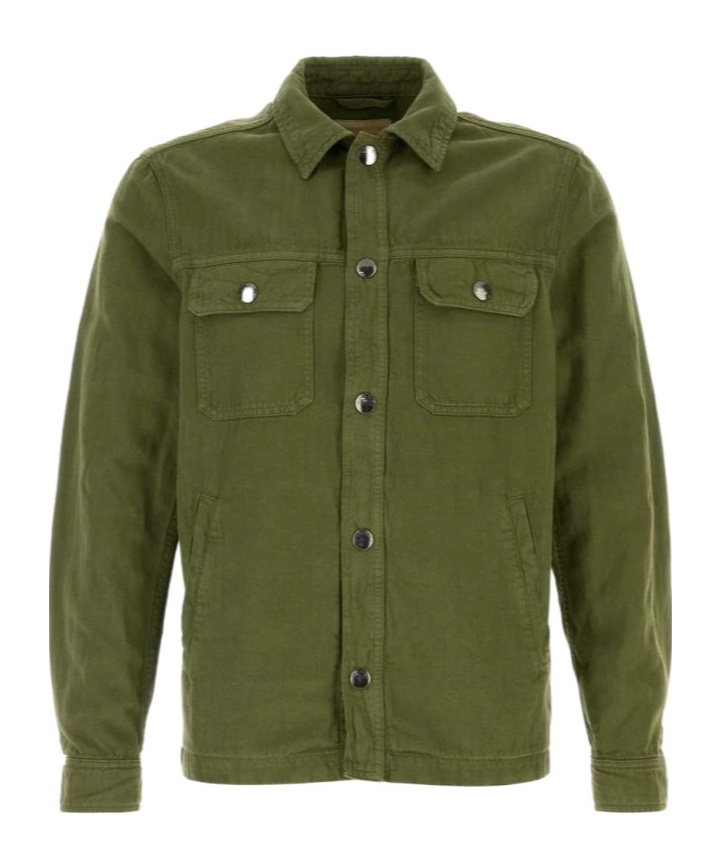 Woolrich Denim Jacket With Chest Pockets And Collar In Green