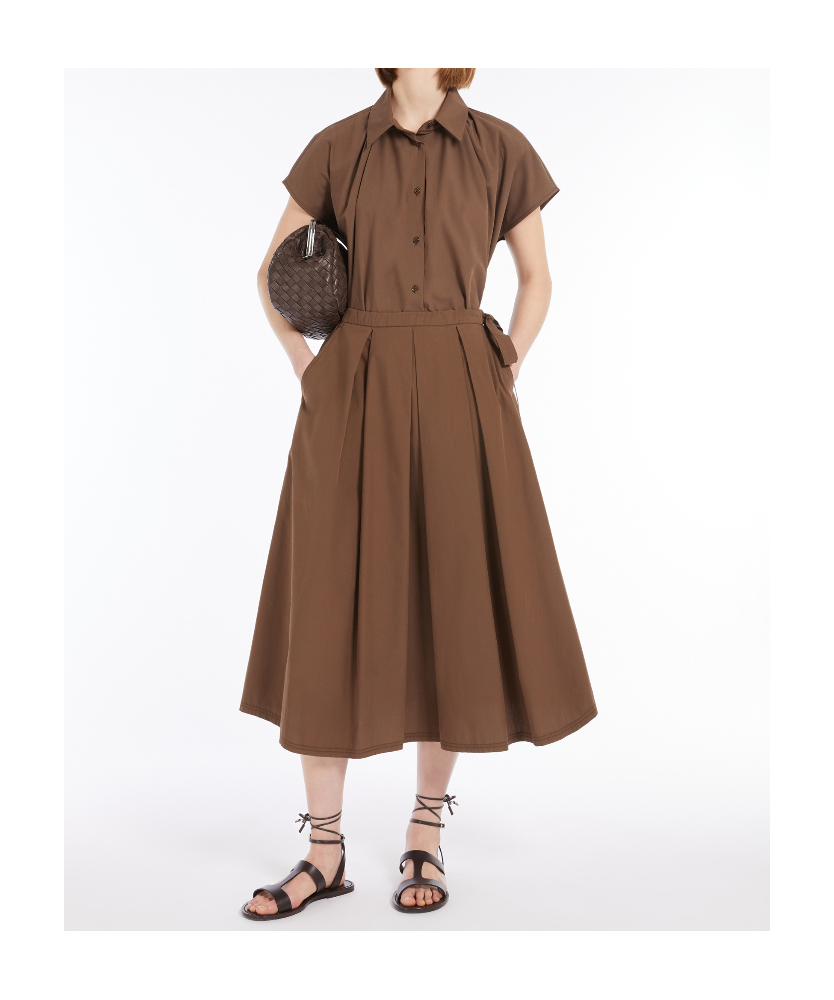 Weekend Max Mara Max Mara Weekend Pure Cotton Poplin Midi Skirt In Brown