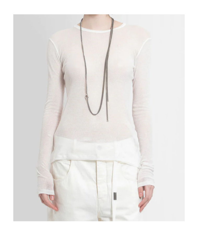 Ann Demeulemeester Fiene Ribbed Cotton Long Sleeve Top In White