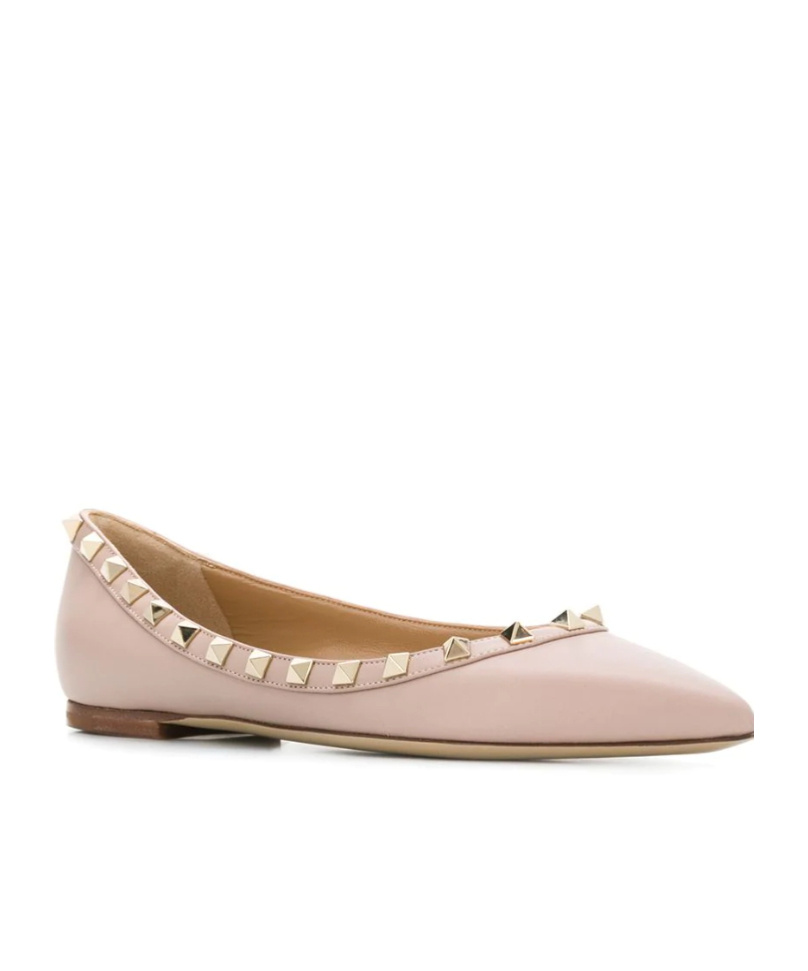Shop Valentino Rockstud Ballerina Shoes In Nude