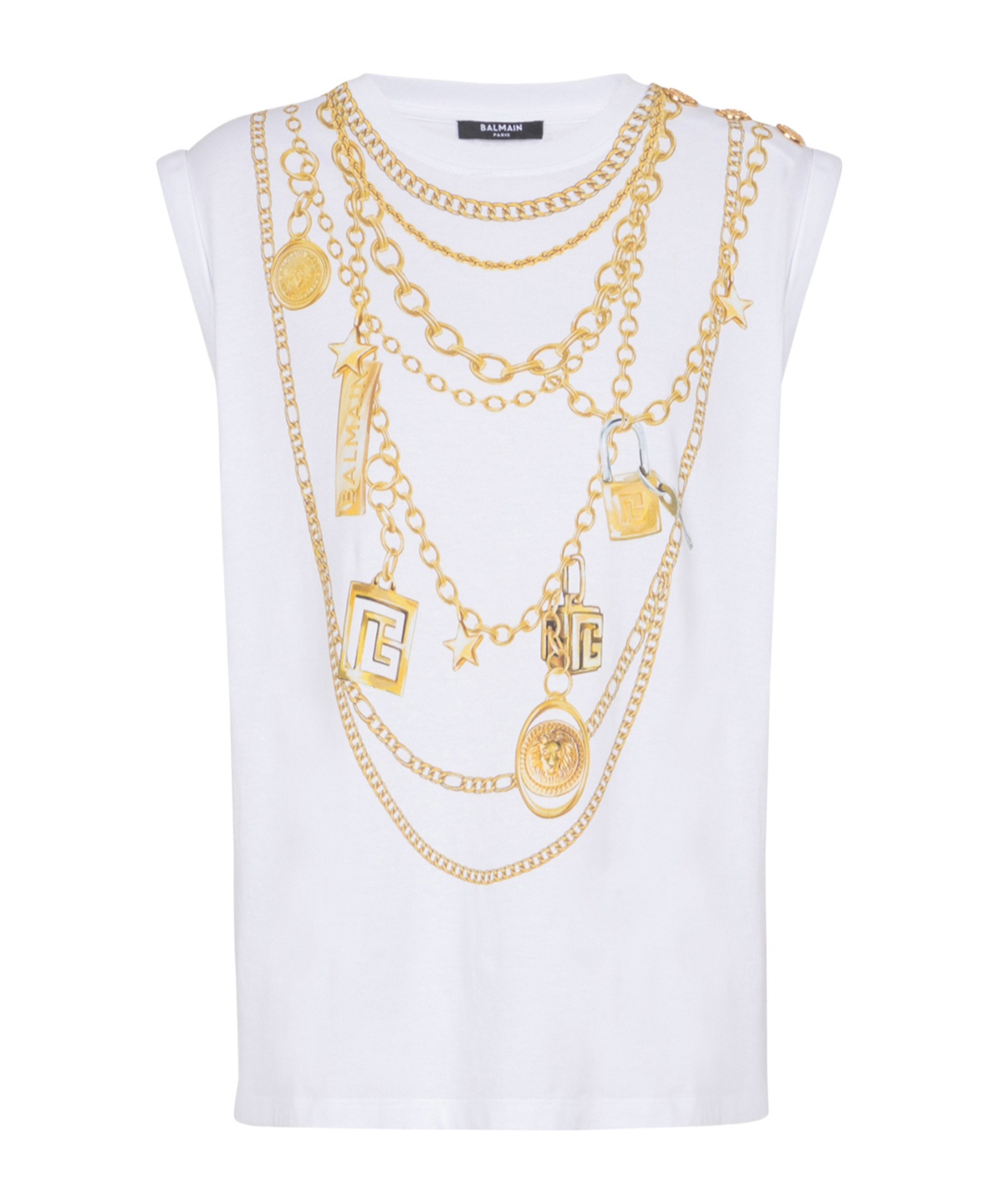 BALMAIN TROMPE-L'ŒIL-STYLE COLLIER PRINT VEST TOP