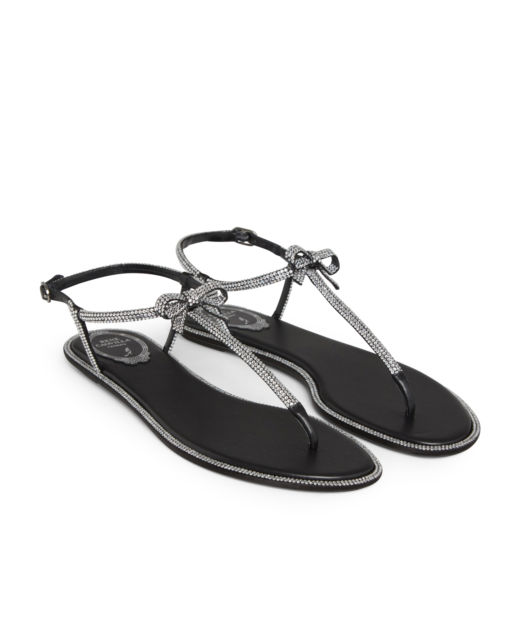 René Caovilla Satin Leather Sandals Bow Detail In R001v065