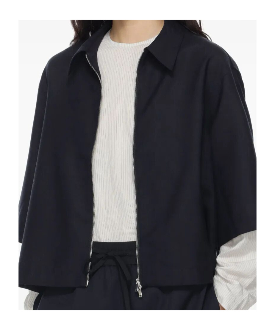 Studio Nicholson Collared Cropped Semi-sheer Short Sleeves Jacket In Navy