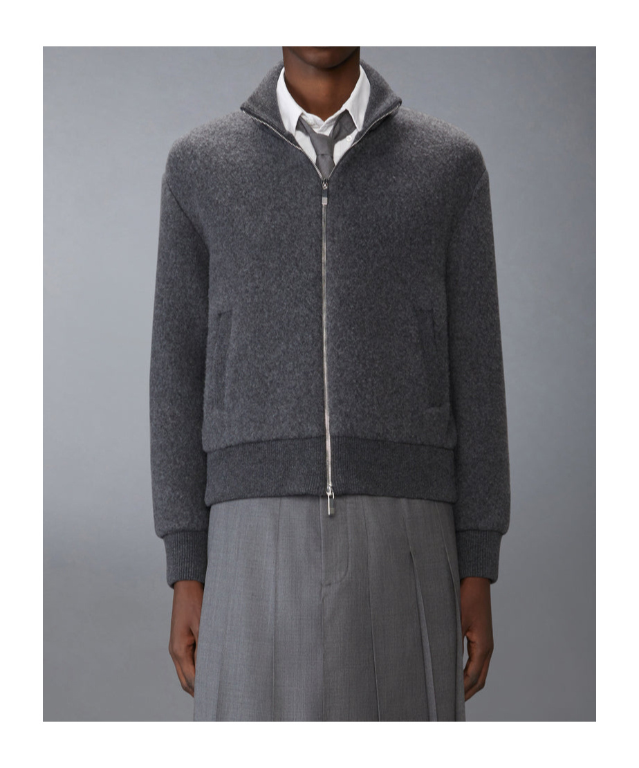 Thom Browne Ribbed High Collar Jacket With Side Pockets