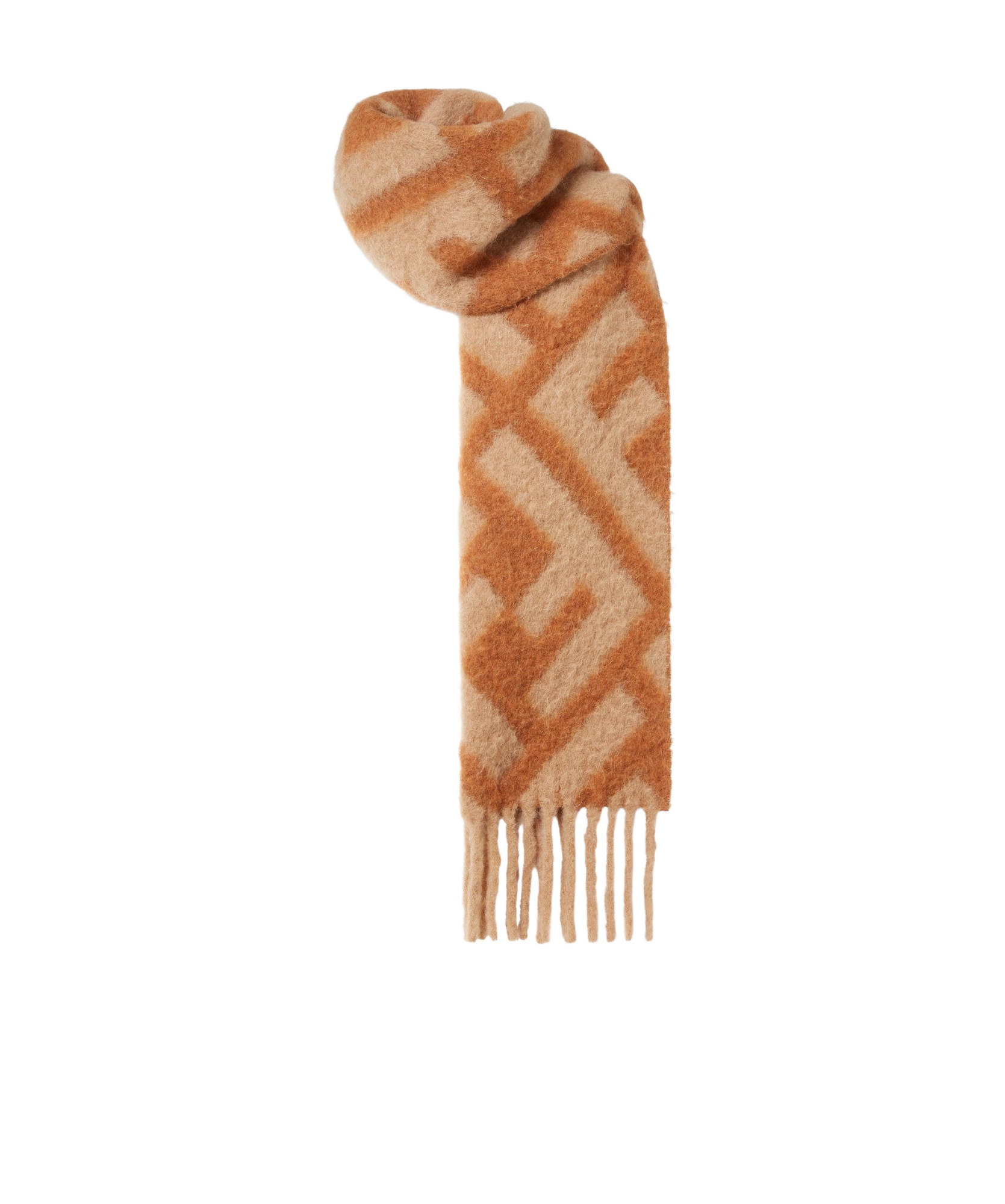 Fendi Brown Ff Alpaca And Wool Scarf In Orange