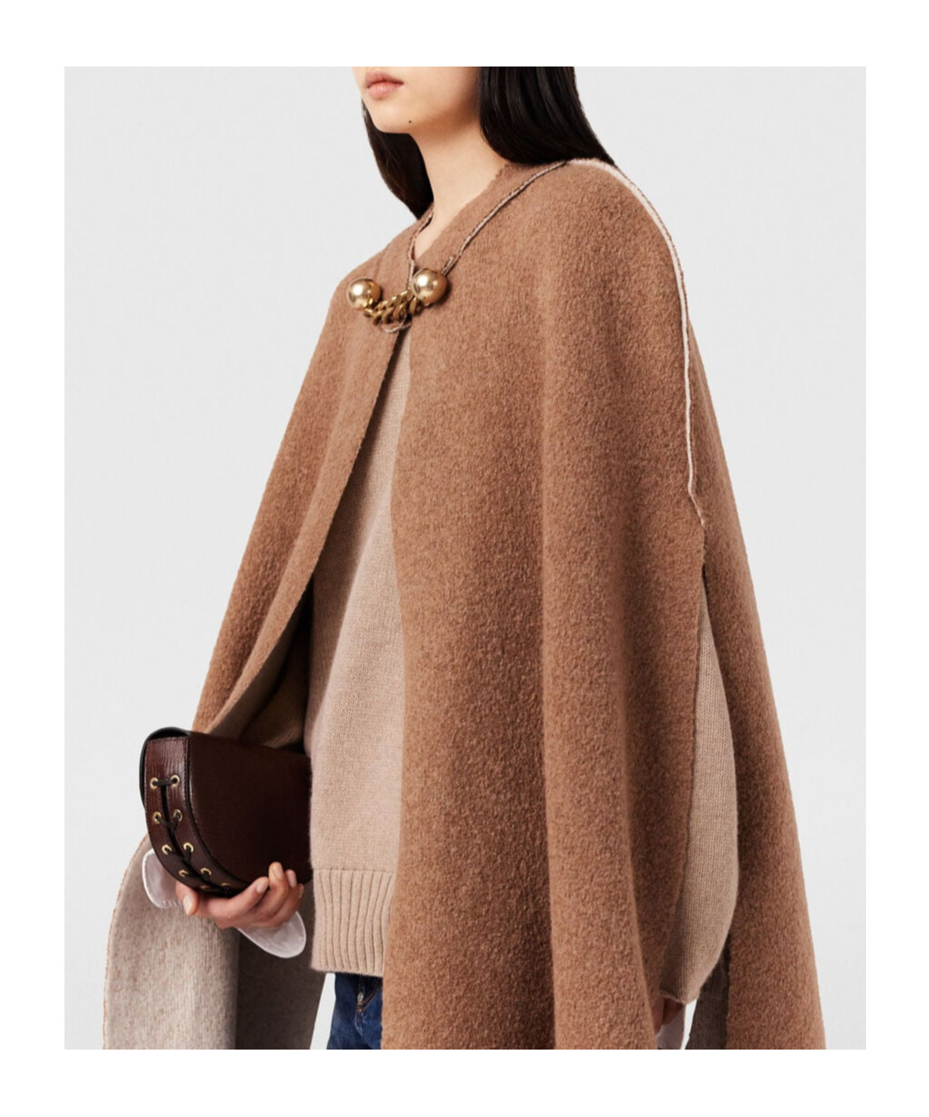 Stella Mccartney Bauble-clasp Bouclé Cape In Brown