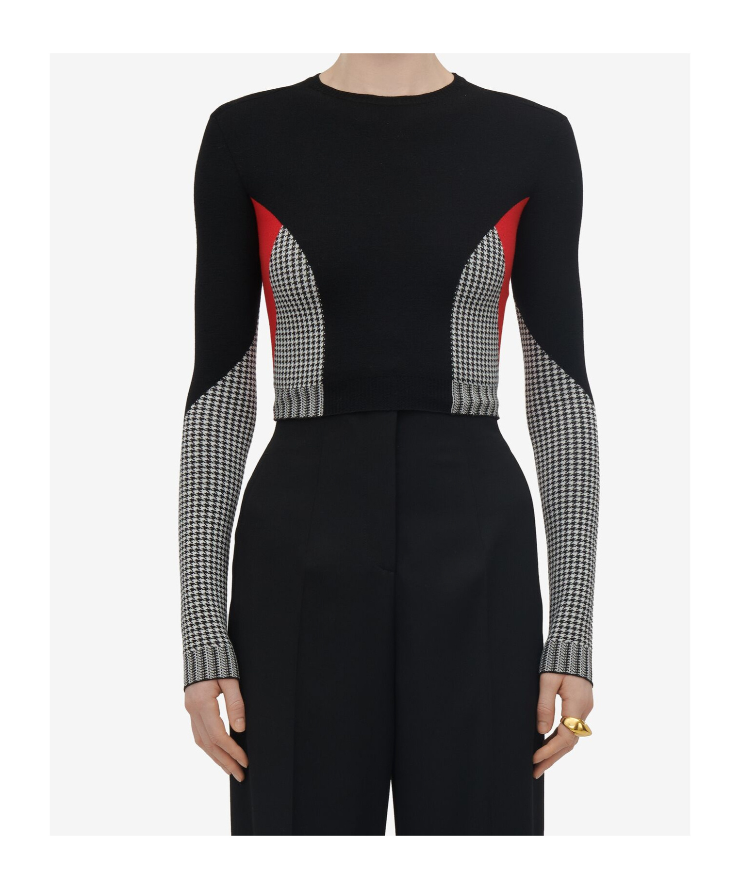 Alexander Mcqueen Dogtooth Color-matching Pullover In Black