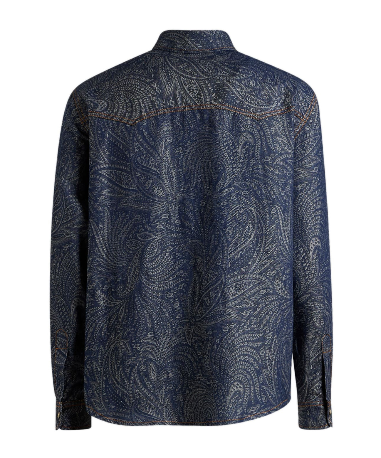 Etro Paisley Cotton & Linen Denim Overshirt In Azzurro