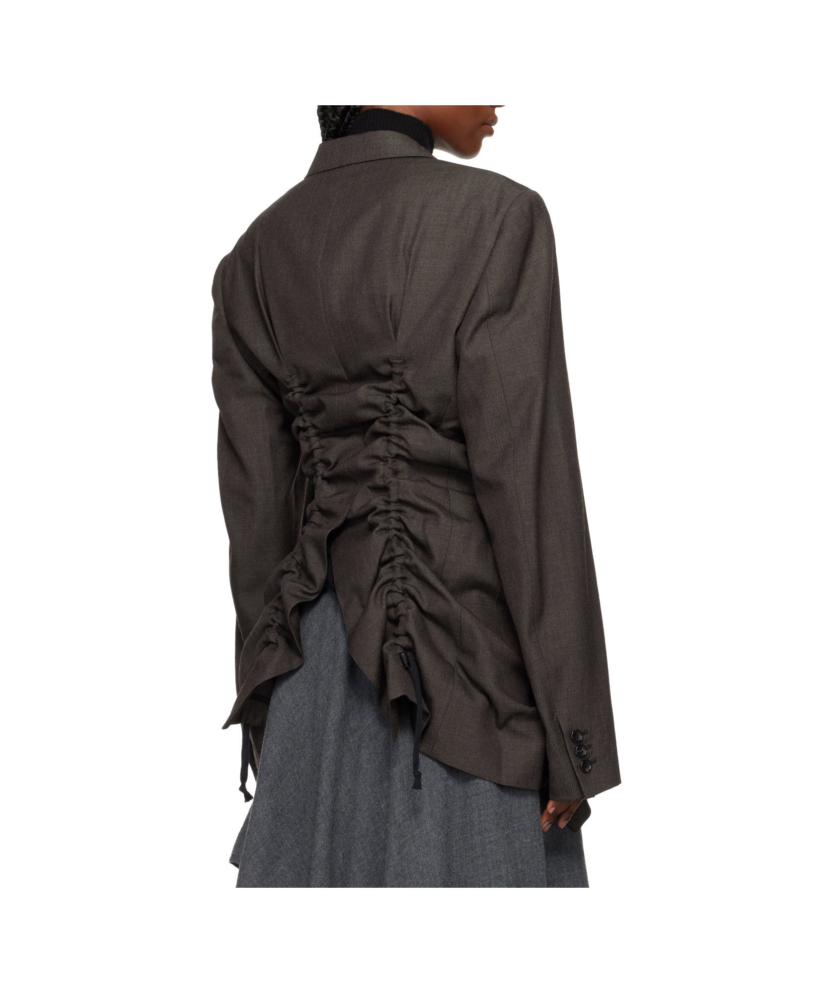 Comme Des Garçons Shirt Ruched Buttoned Gabardine Jacket In Gray