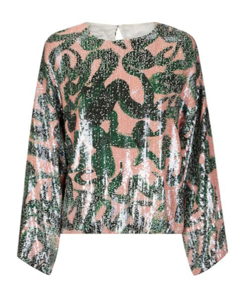 DRIES VAN NOTEN DRIES VAN NOTEN SQUINNED JACQUARD CREWNECK BLOUSE