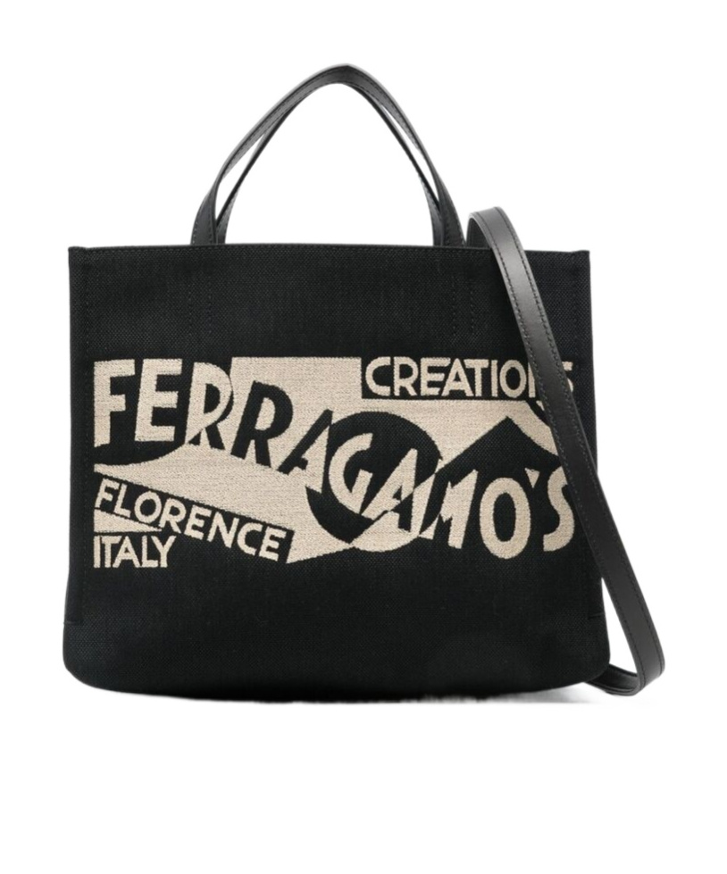 Ferragamo Logo Printed Small Tote Bag Women In Black
