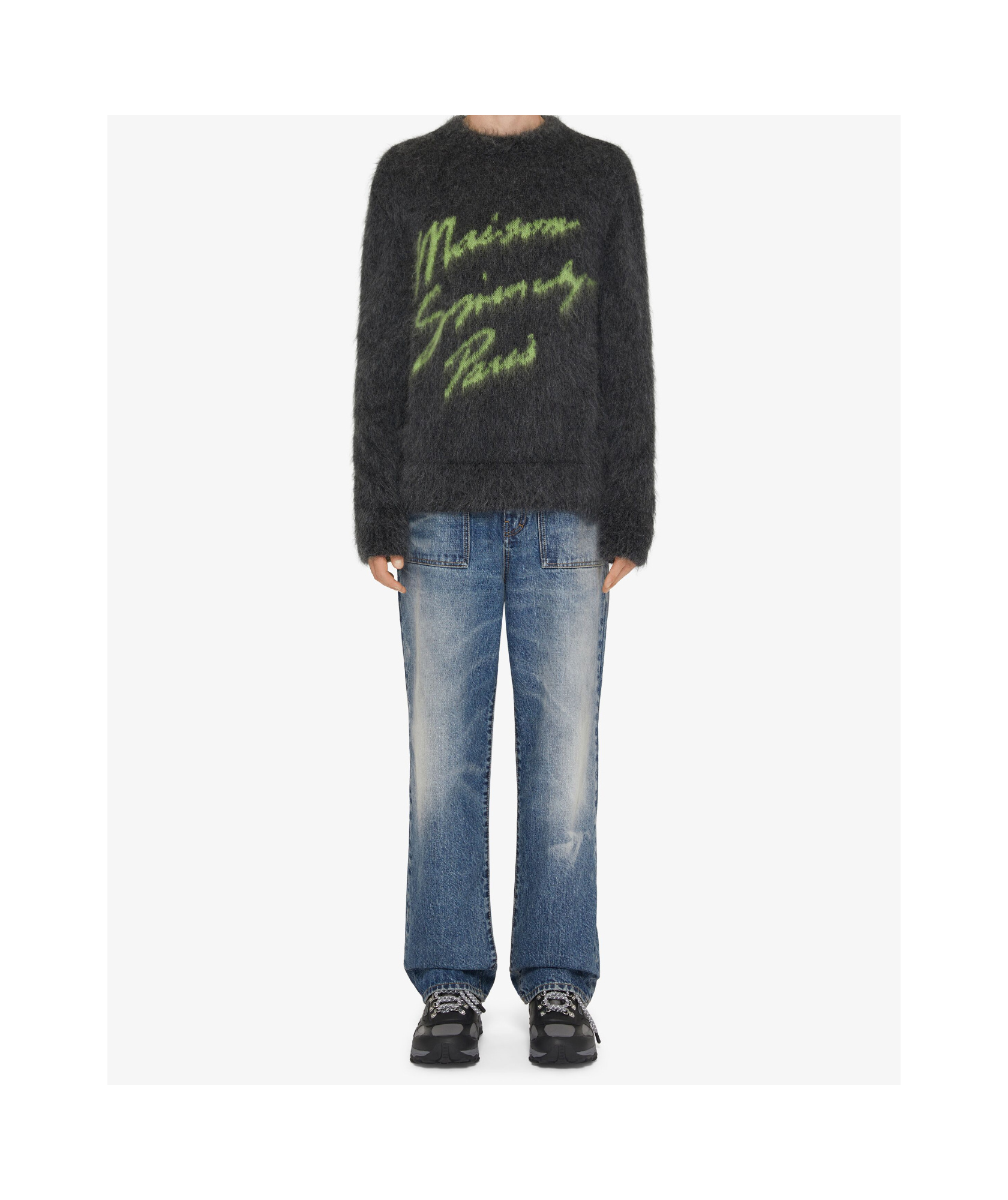 Givenchy Mohair Blend Crew Neck Sweater With Graphic Print In Black