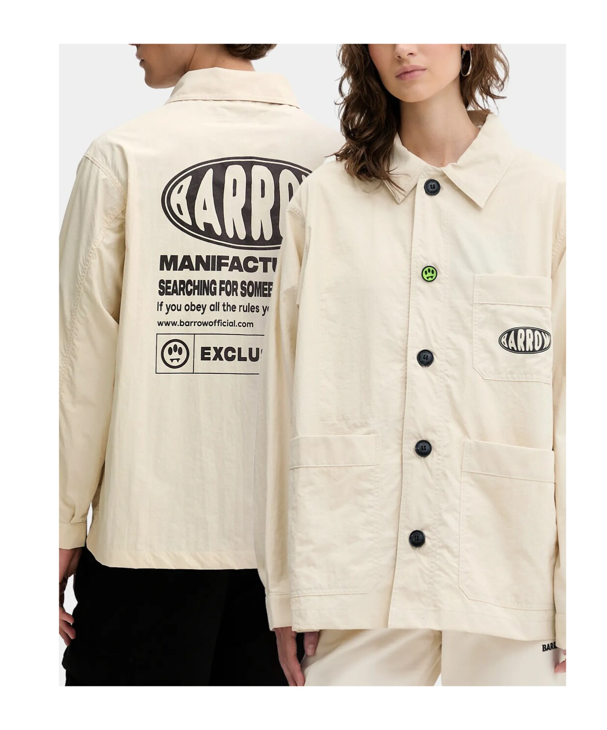Barrow Logo Printed Button-up Shirt Jacket In Neutral
