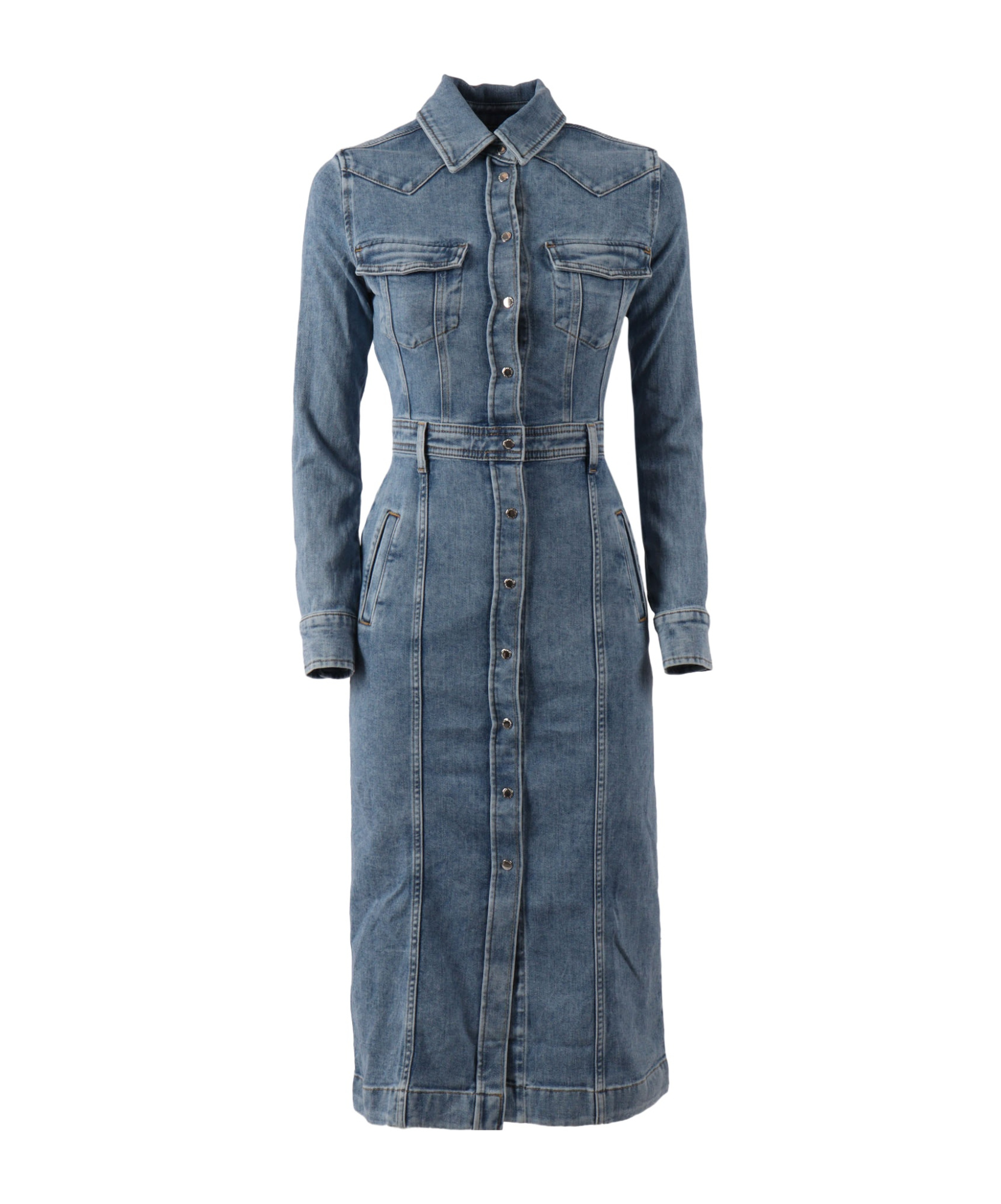 7 For All Mankind Button-down Denim Blouse Dress In Blue