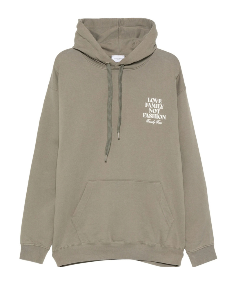 Family First Long-sleeved Hooded Sweatshirt In Gray