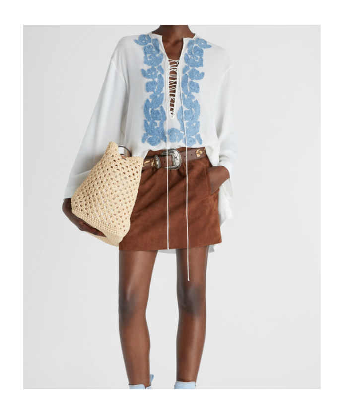 Ermanno Scervino Ivory Silk Blouse With Floral Embroidery And Lace-up Detail In White