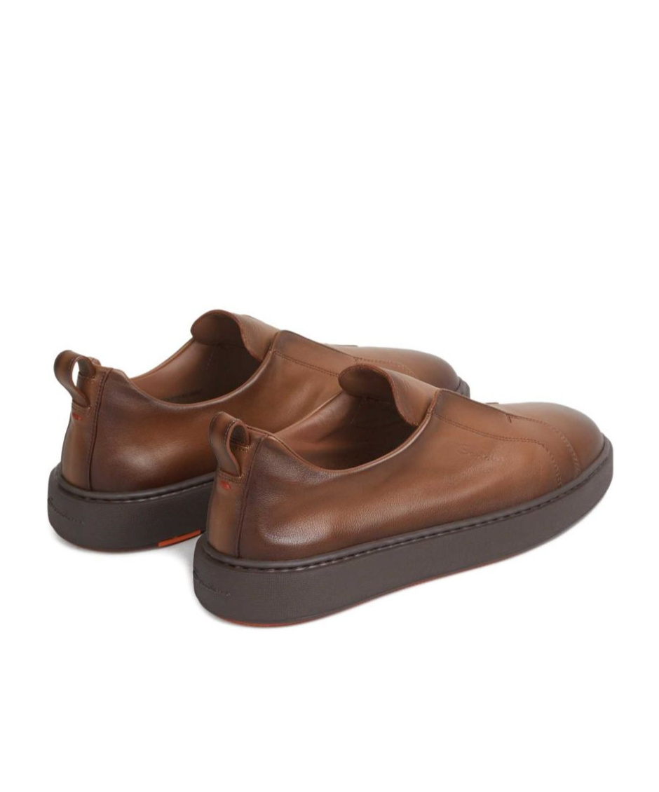 Santoni Smooth Leather Sneakers In Brown