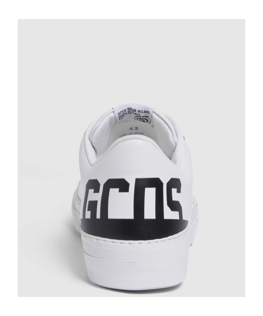 Gcds Logo-print Leather Sneakers In White