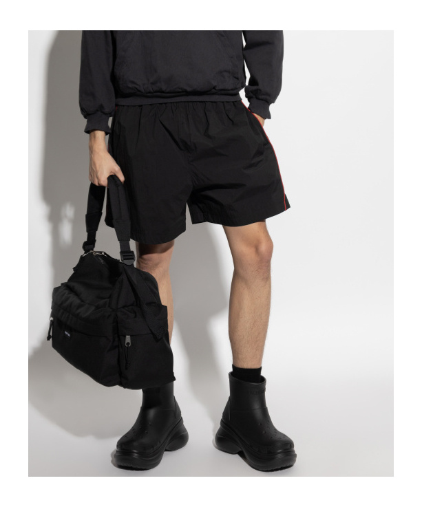 Balenciaga Rainbow Logo Elastic Waist Mesh Swim Shorts In Black
