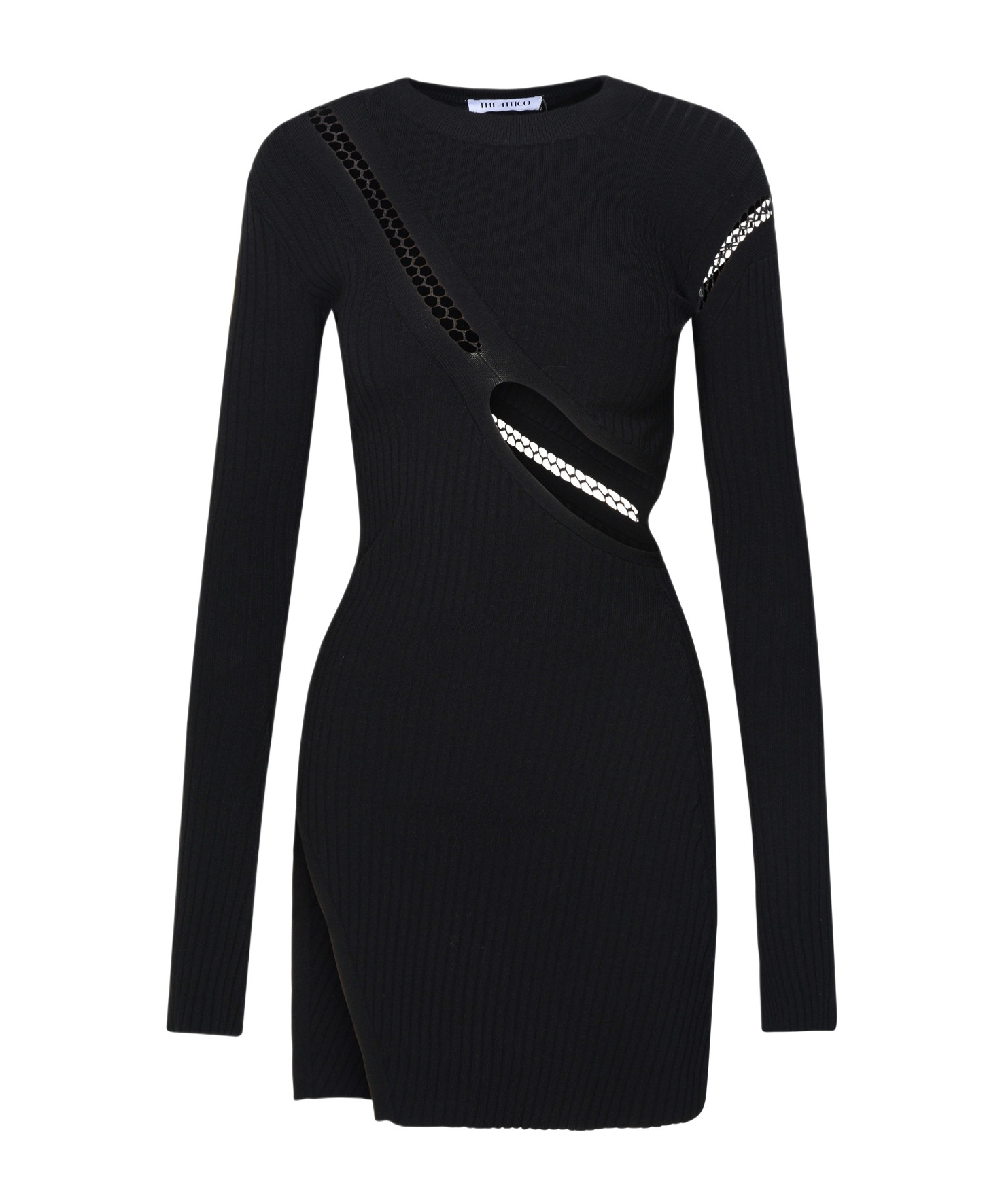 Attico Cut-out Ribbed-knit Minidress In Black