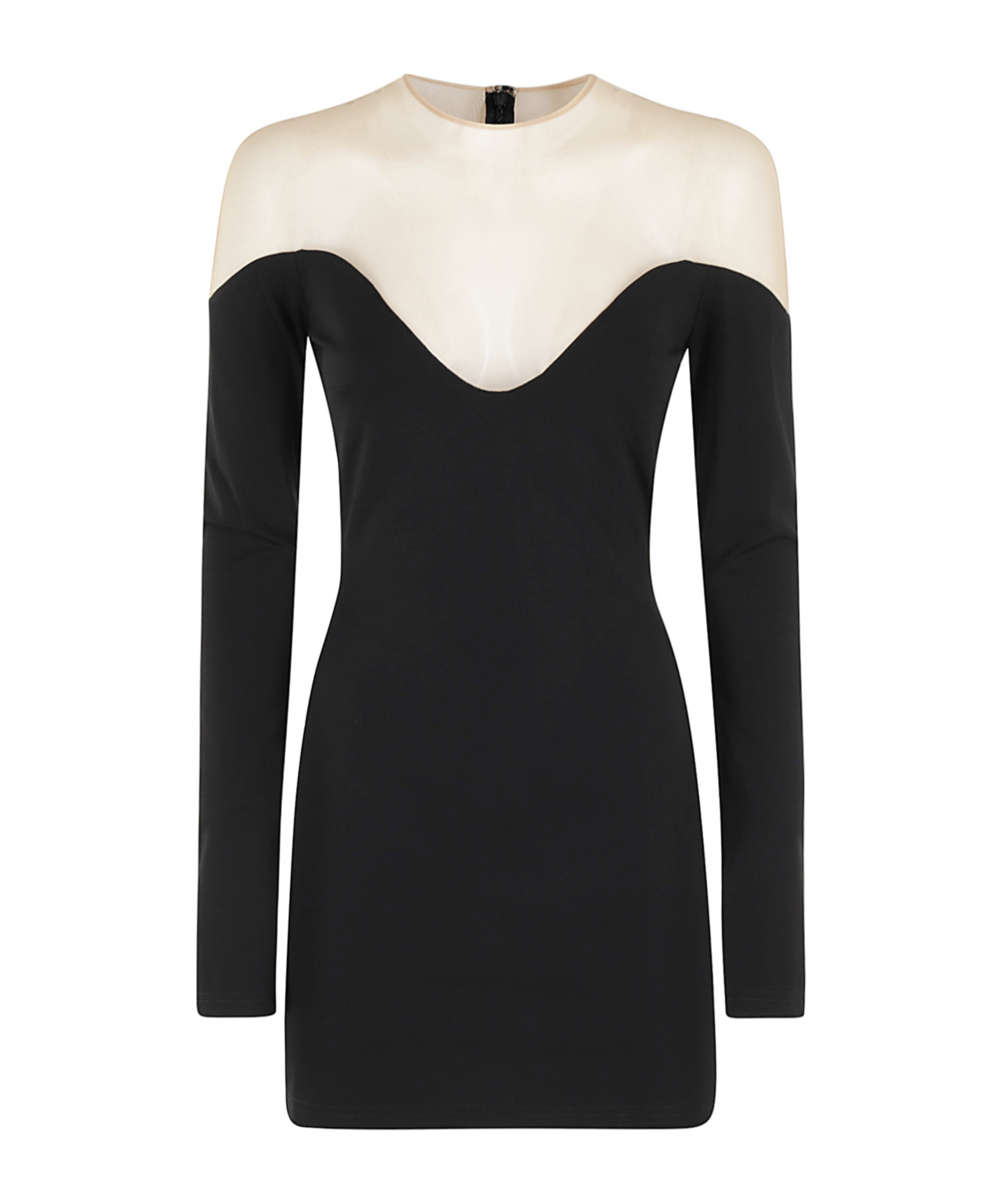 David Koma Wave Neckline Tulle Insert Long Slv Mini Dress In Black