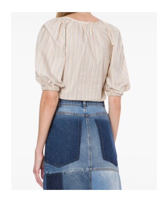 Shop Philosophy Di Lorenzo Serafini Baloon Sleeves Striped Shirt In Nude