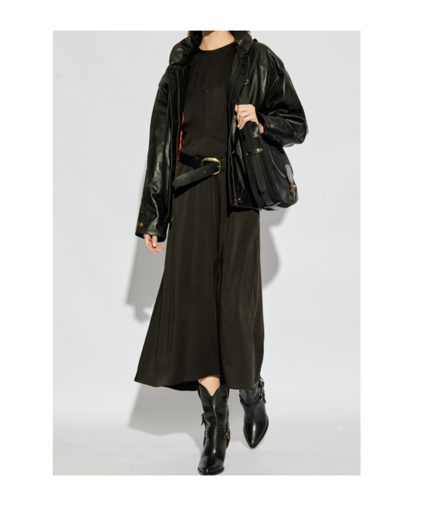 Isabel Marant Maxi Dress With Draped Sleeves And Fitted Waistline In Black