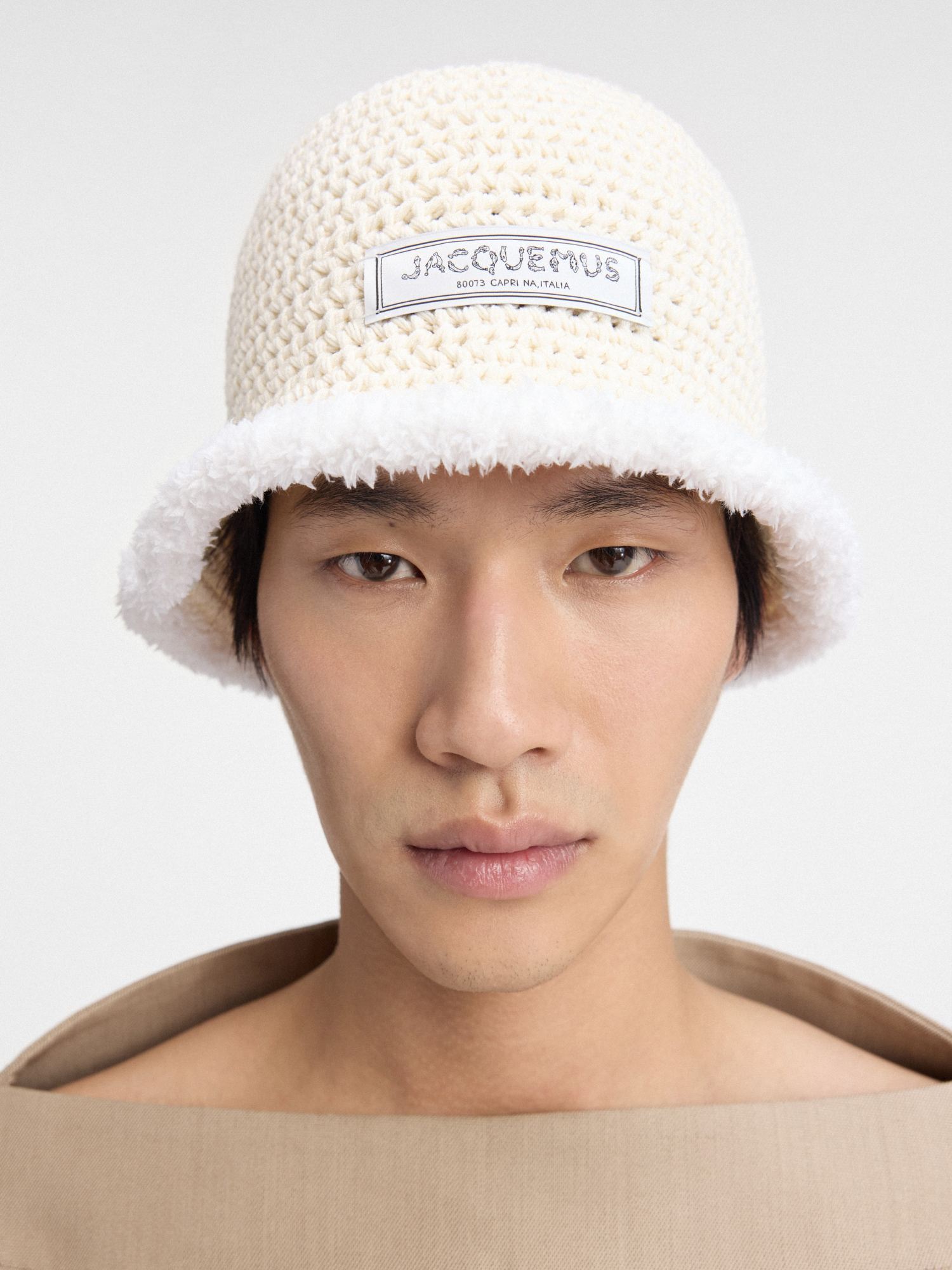 Jacquemus Le Bob Bordino Cable Knit Bucket Hat In White