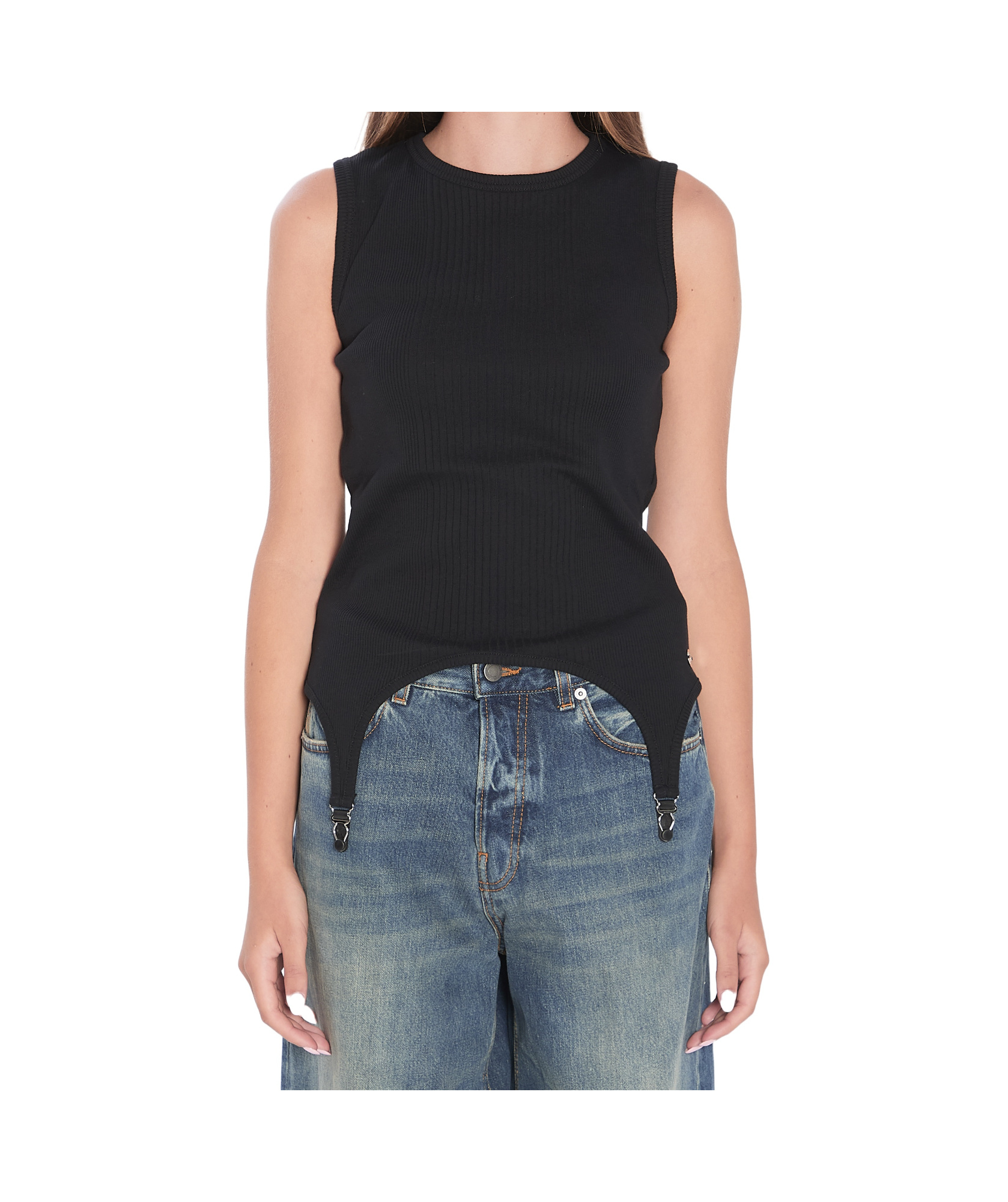 Jean Paul Gaultier Tank Top With Lingerie Garter In Black