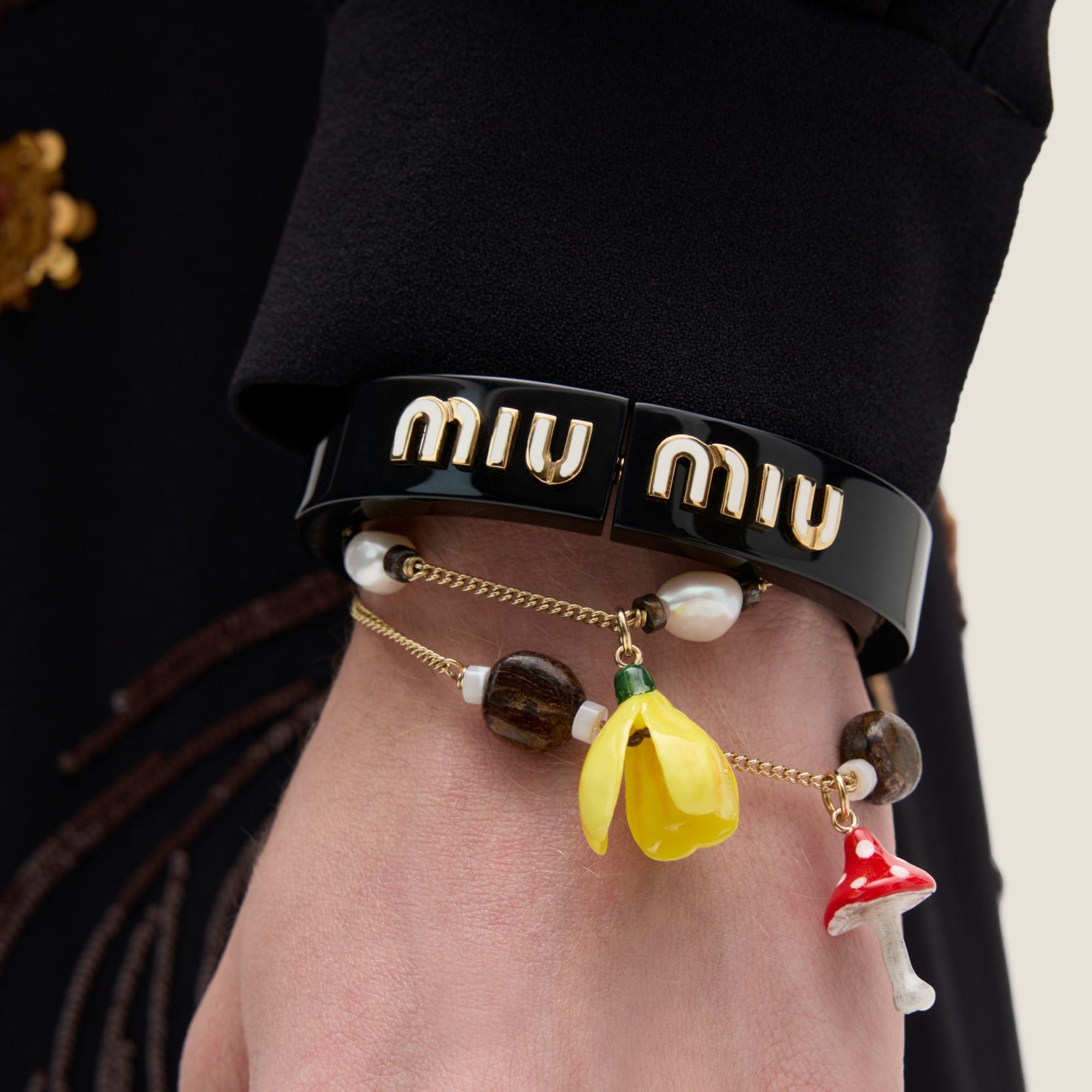 Miu Miu Metal And Resin Bracelet In Gold