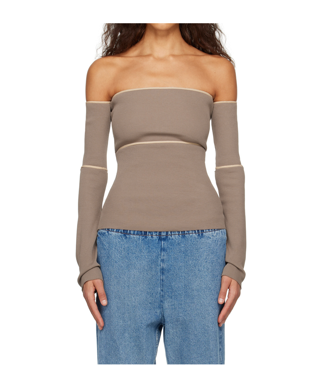 Mm6 Maison Margiela Taupe Off-the-shoulder Blouse In Brown