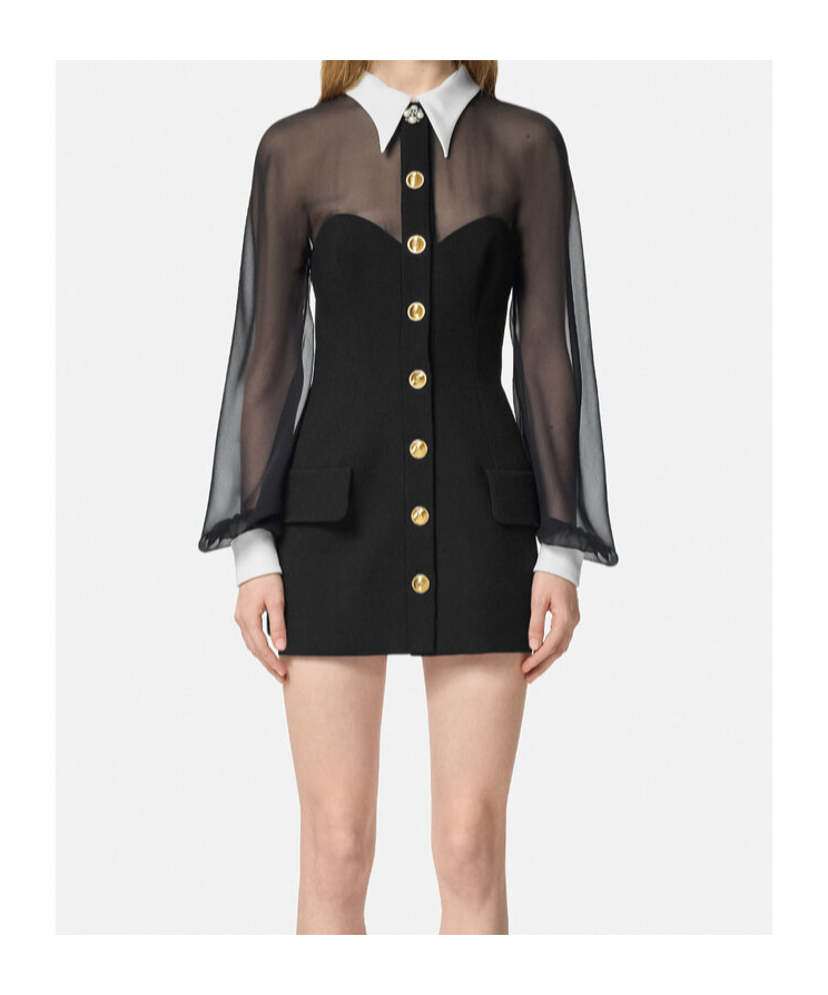 Versace Contrast-collar Bustier Mini Dress In Black
