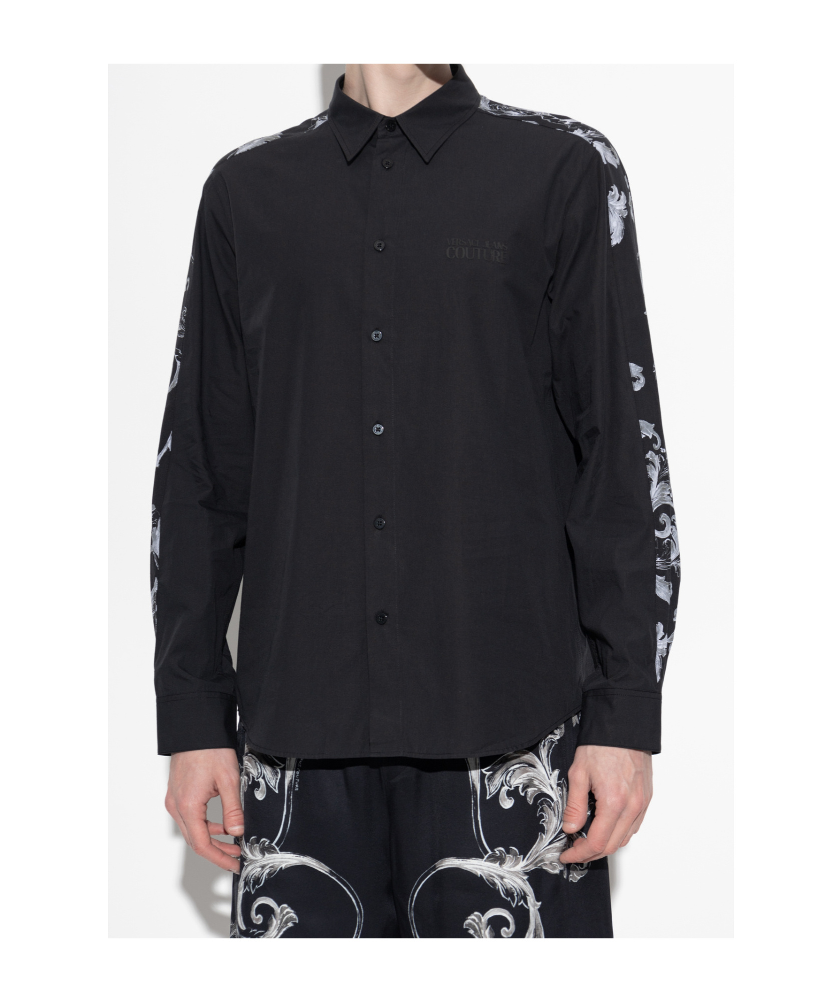 Versace Jeans Couture Black Shirt With Barocco Print In Black