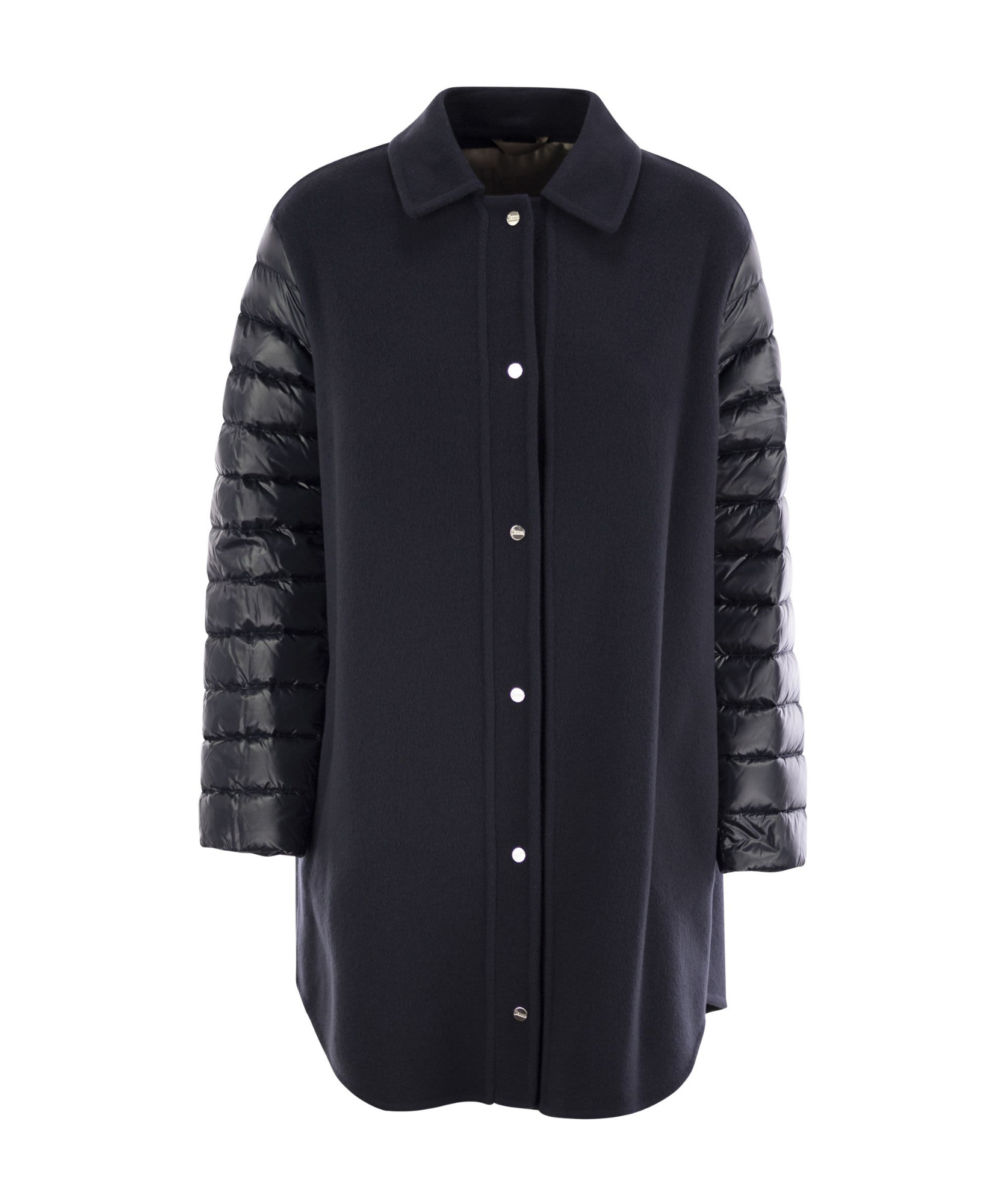 Herno Luxury Wool-blend Jacket With Quilted Down Sleeves In Black