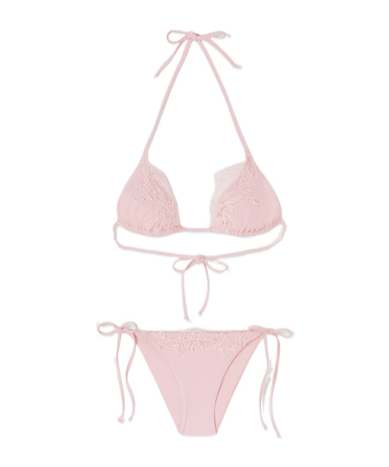 Ermanno Scervino Light Pink Bikini With Triangle And Chantilly Lace
