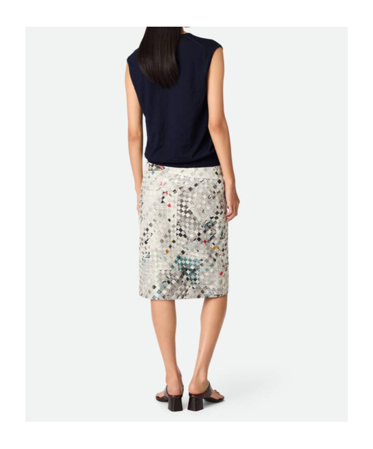 Bottega Veneta Printed Woven Leather Skirt In Light Gray/black