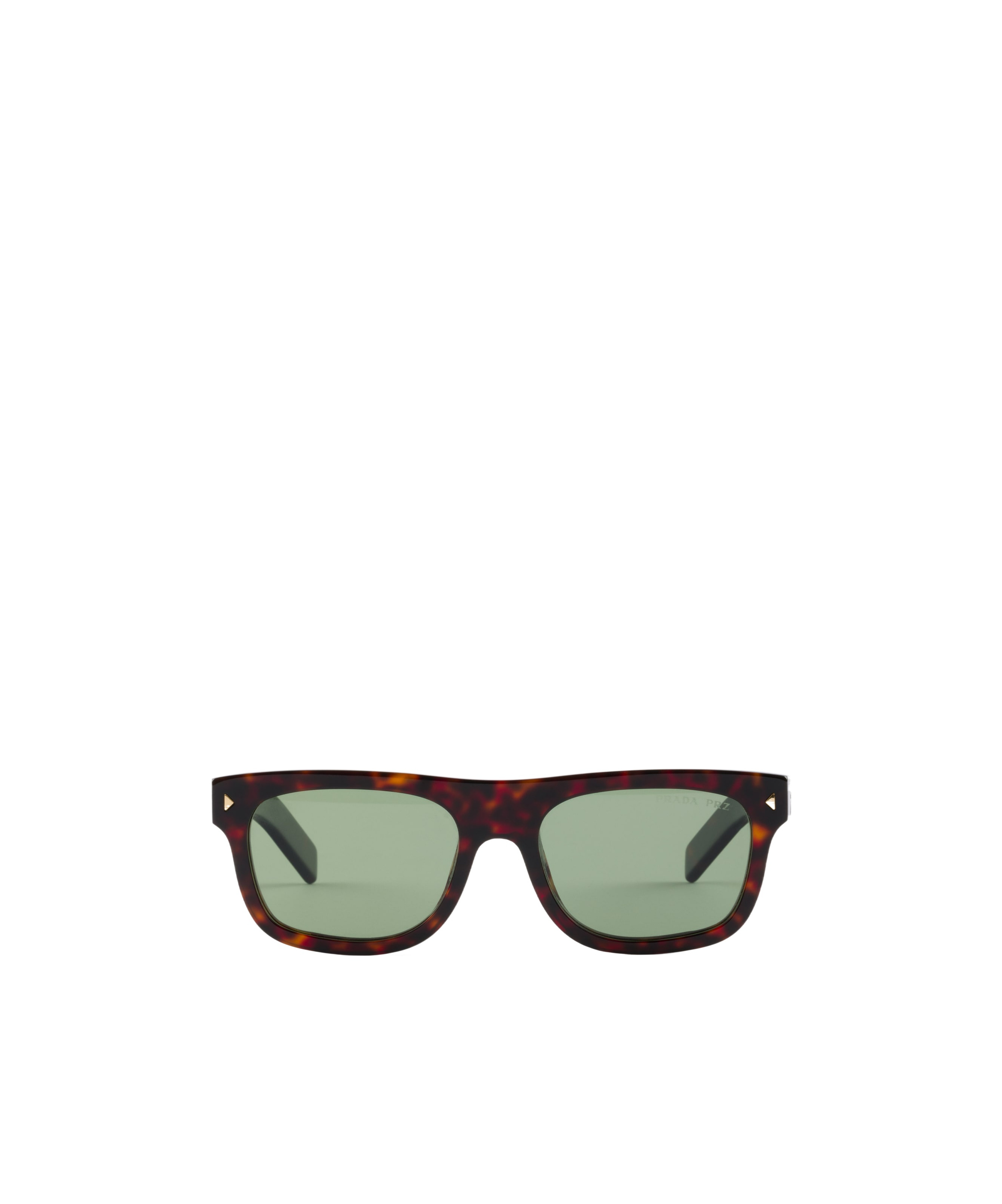 Shop Prada Sunglasses With The Iconic Metal Plaque In Stone Nanmu Hawksbill Color