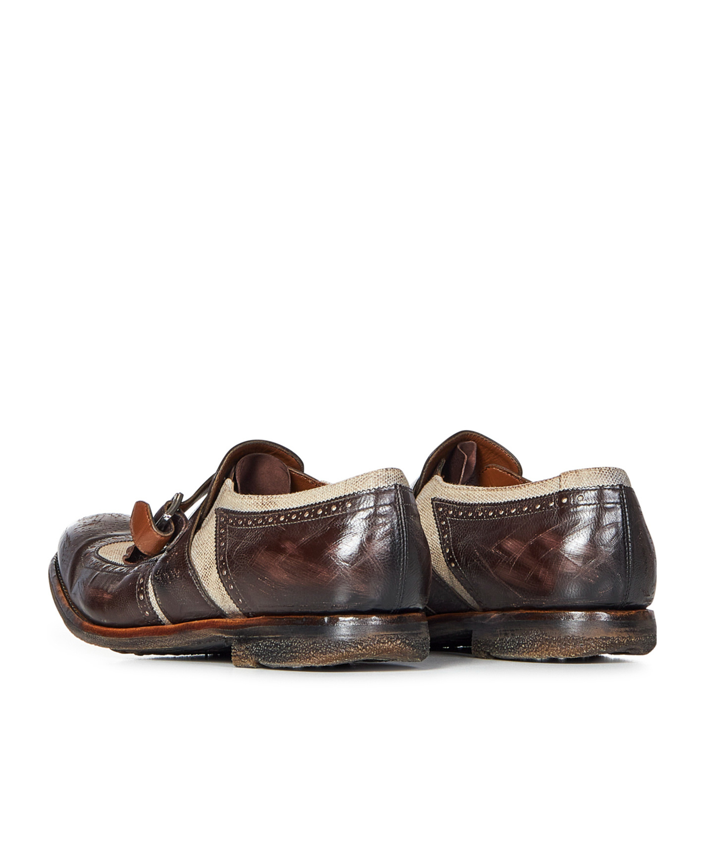 Church's Dark Brown Calfskin And Ecru Linen Canvas Shoes In Black