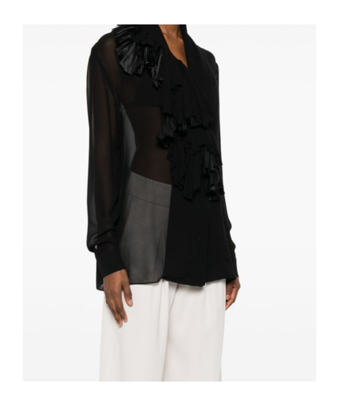 Alberta Ferretti Ruffled Long-sleeve Blouse In Black