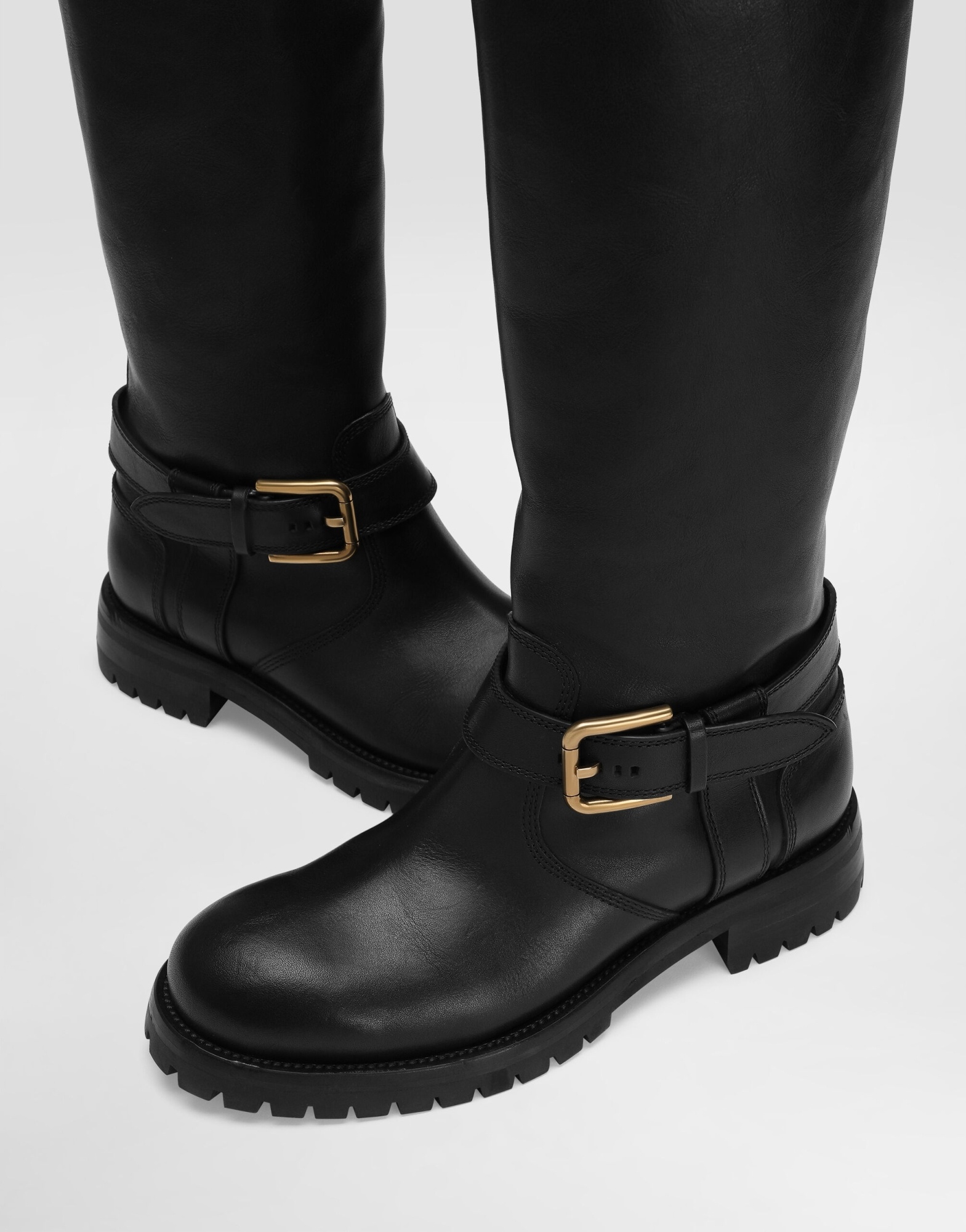 Dolce & Gabbana Buckle Lug Mid-calf Round Toe Boots In Black