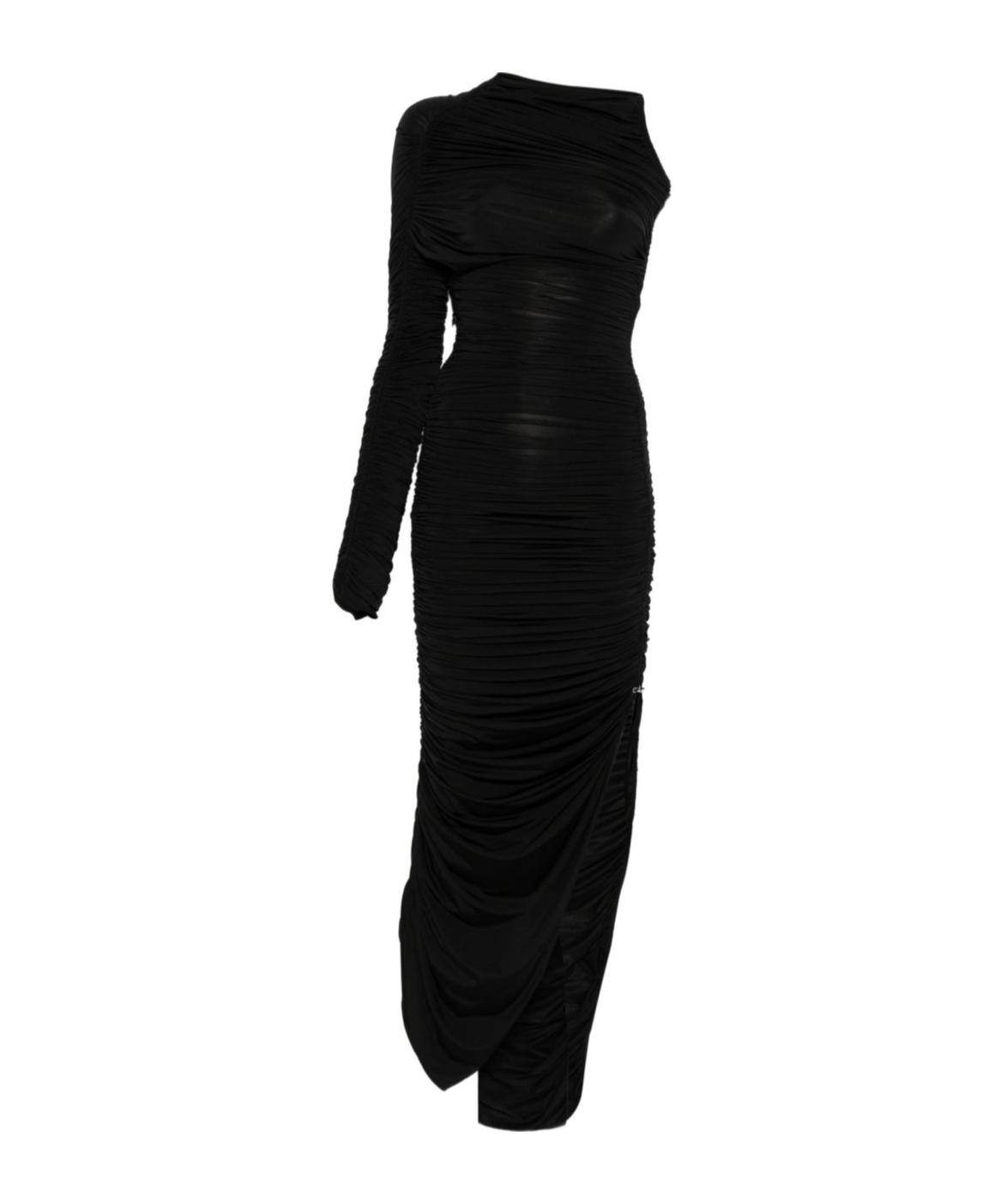 Mugler Knee Length Draped One-shoulder Dress In Black